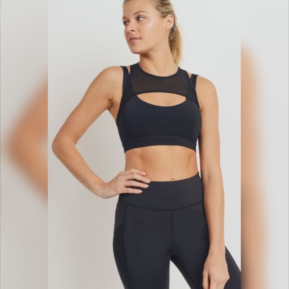 Harness Mesh Hybrid Racerback Sports Bras - Picture 4 of 7